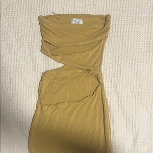 Oh Polly Gold Asymmetrical One Shoulder Dress